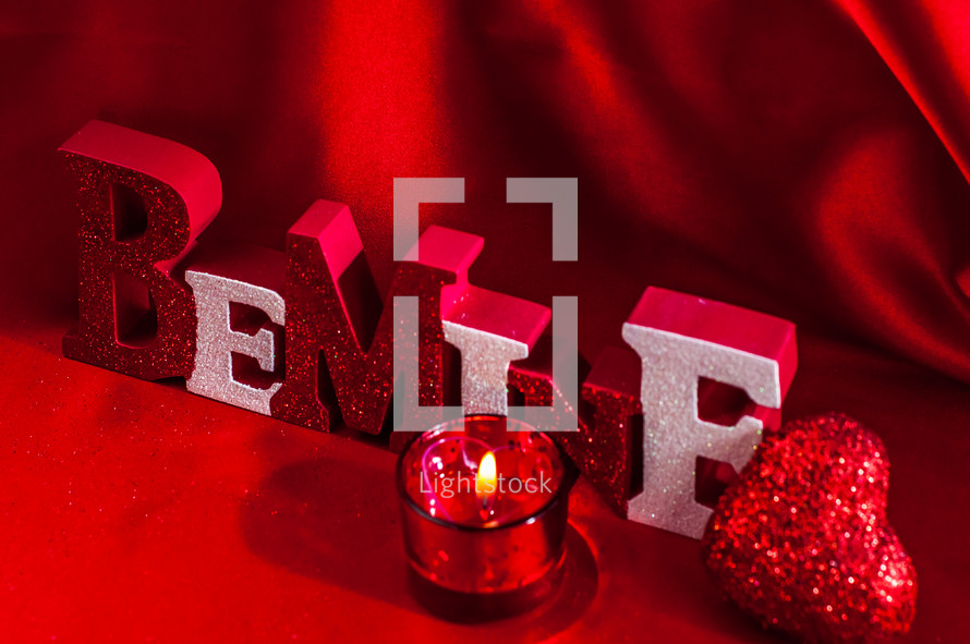 Be mine sign  and votive candle 