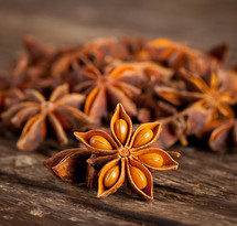 Stars anise on wooden table