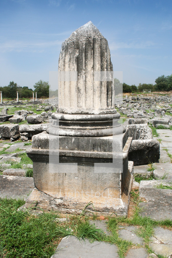 Corinthian column. Remains from historic Philippi that would have been visited by the Apostle Paul, Silas, Lydia and early Christians from Acts 16. These remains are near the Agora of Philippi.