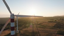 Wind turbines stopped at sunset