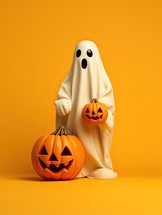 3d illustration of a ghost and pumpkin for halloween celebration