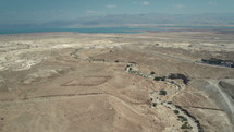 Aerial view of the Roman camp's ruins at Masada, Israel.