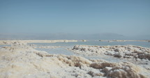 Close up of salt deposits on the banks of the Dead Sea in Israel. 