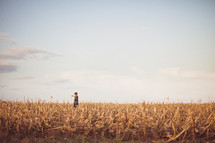 Child walking in wheat field