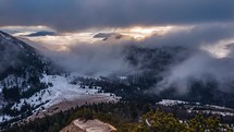 Magic clouds sky motion fast in spring alps mountain foggy valley nature Time-lapse
