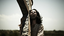 Jesus carrying the cross and crying out