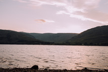 hills around a lake shore in Scotland 