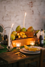 romantic table setting with mangoes 