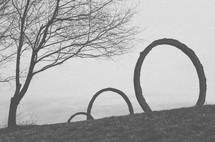 decorative rings on a beach front park