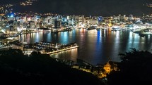 Night view of traffic in Lambton harbor in Oriental bay in Wellington capital city of New Zealand Time-lapse
