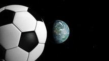Soccer ball Travels In Space Towards Earth