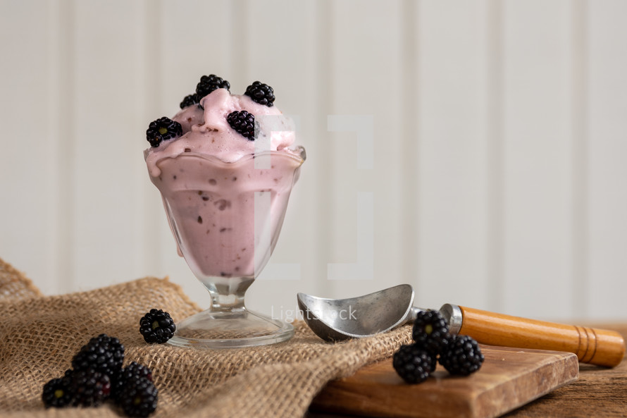 Fresh blackberry ice cream with fresh berries