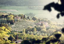 Typical landscape of Tuscany hills with lens flare