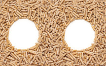 eyes face made with alternative biofuel from sawdust wood pellets.