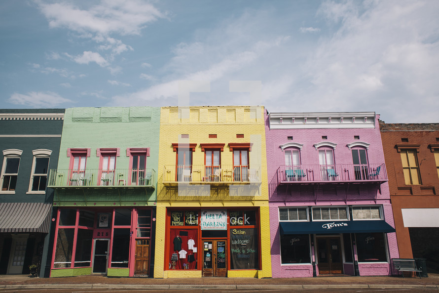 Rainbow row - colorful buildings downtown