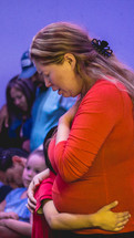 families at a worship service 