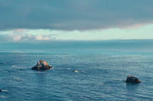 aerial view over islands off the coast of Big Sur 