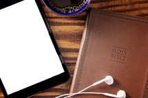Tablet with a Bible for LIve Streaming Church Services or Bible Study