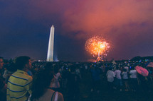 fireworks over a crowd in Washington DC