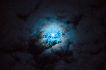 moon peeking through a cloudy sky 