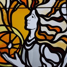 An angel stained glass window 