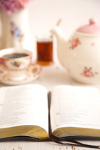 open Bible and tea 
