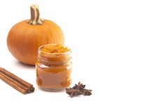 A Glass Canning Jar Filled with Pumpkin Puree