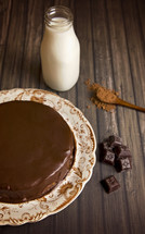 ingredients and a chocolate cake 