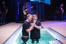 dunking baptism at a church worship service 