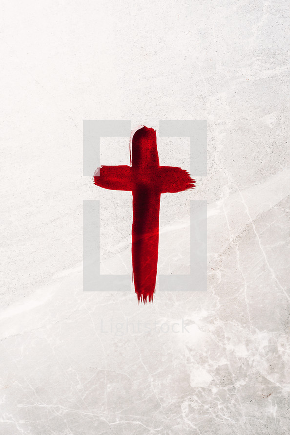 Crucifix made of blood. Good friday. Easter holiday. Christian cross painted with blood on stone background. Passion, crucifixion of Jesus Christ. Gospel, salvation concept