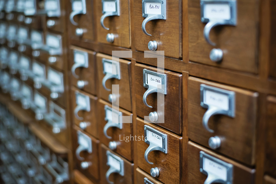 Library card catalog cabinet.