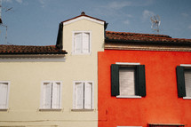 red and white building exteriors 