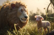 Cute Lion and Lamb in 3D