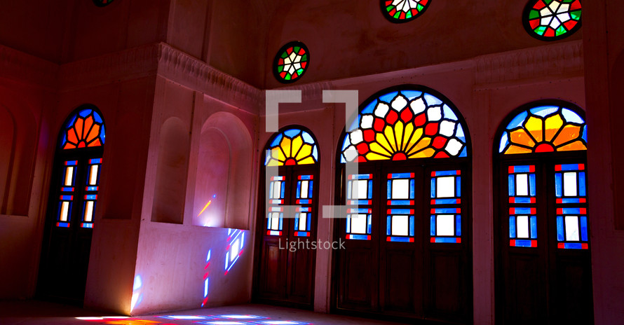 stain glass windows in a mosque in Iran 