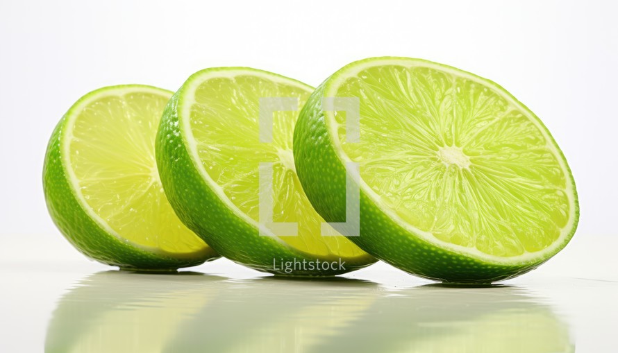 Slices of lime on a white background. Isolated.