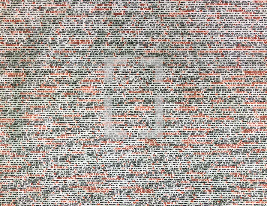 The names of Jews killed by Nazi, on the walls of the synagogue, there is a list of 77,297 names of those who died.