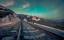 train tracks and blue sky 