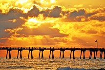 Daybreak at the fishing pier on Pensacola Beach, Florida. 