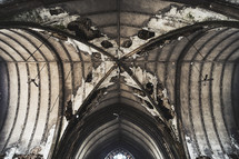 Deteriorating ceiling of an abandoned church.