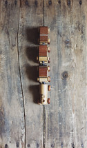 toy train from above on wooden background