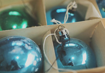 Vintage Christmas balls in a box.