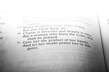 Bible open to Proverbs 31:29-31.