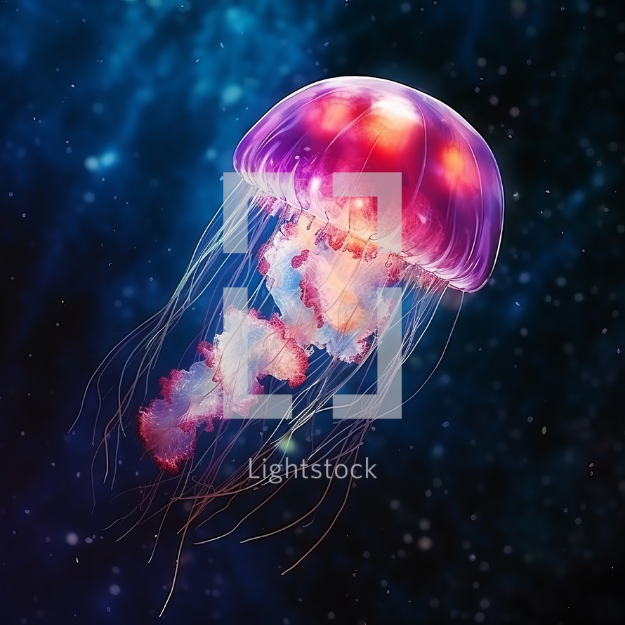 Beautiful jellyfish in the deep space. Colorful illustration.