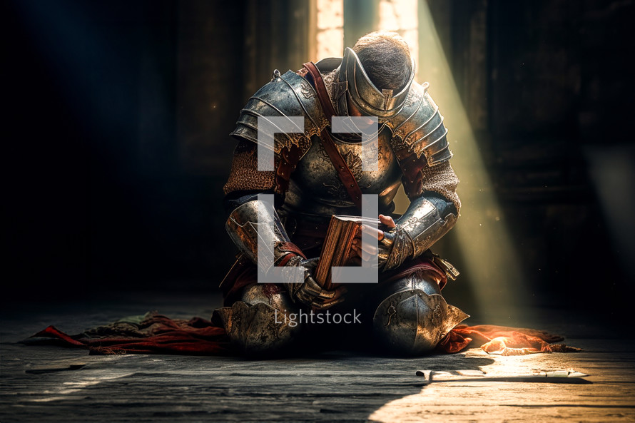 Praying Knight with bible
