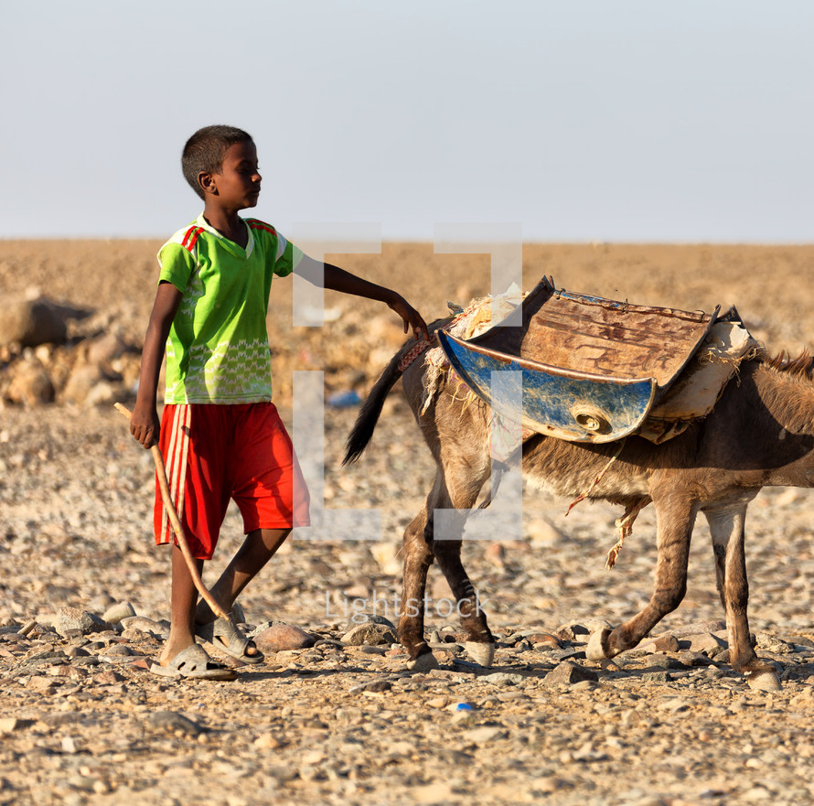 a boy and his donkey in Ethiopia 