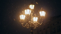 Night Winter Street Lamp With Falling Snow