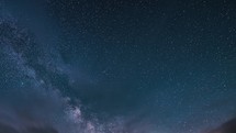 Background of Dark starry night sky with milky way galaxy stars and clouds motion fast Time-lapse
