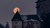 Full moon over castle tower Time-lapse
