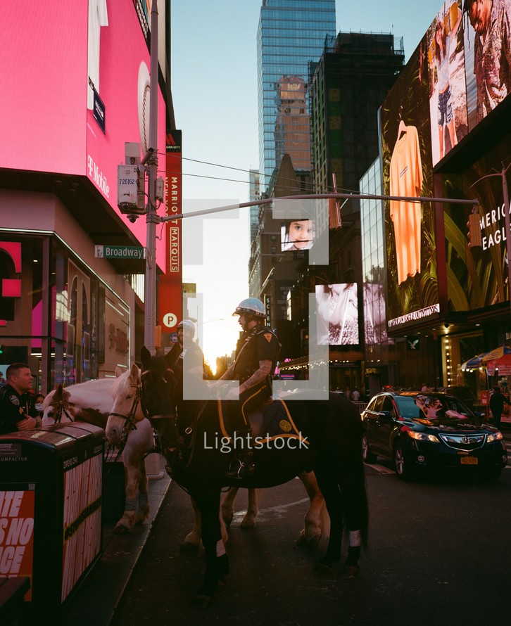 police officers on horses in Times Square 