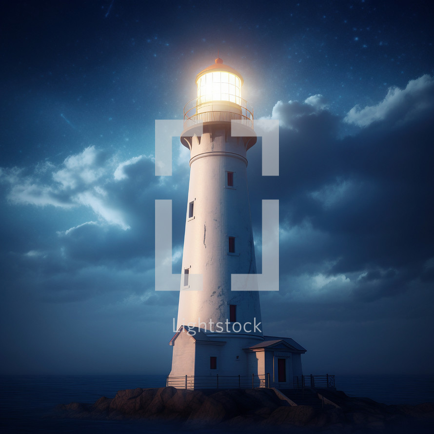 Lighthouse shines brightly at night